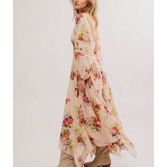 Free People Floral Maxi Dress -  Pale Peach and Green Size XL - Picture 6 of 12